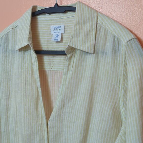 Sigrid Olsen Linen Stripe Button Down Shirt M - Picture 2 of 7